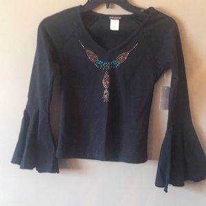 NWT Black Blouse with Copper/Turquoise Stones
